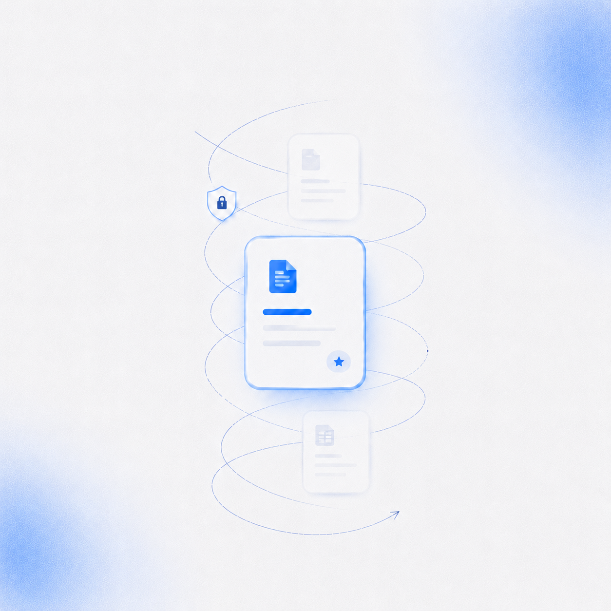 Illustration of a prioritised central document with peripheral files and continuous indexing paths.